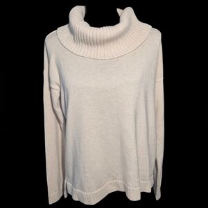 Cozy Cream 100% Cotton Ribbed Cowl Neck Long Sleeved Sweater - Size Medium
